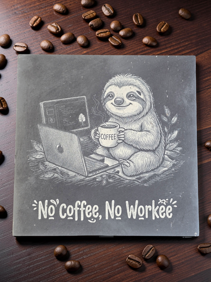 No coffee, No Workee - Sloth Slate Coaster