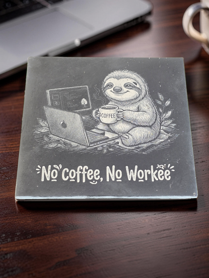 No coffee, No Workee - Sloth Slate Coaster