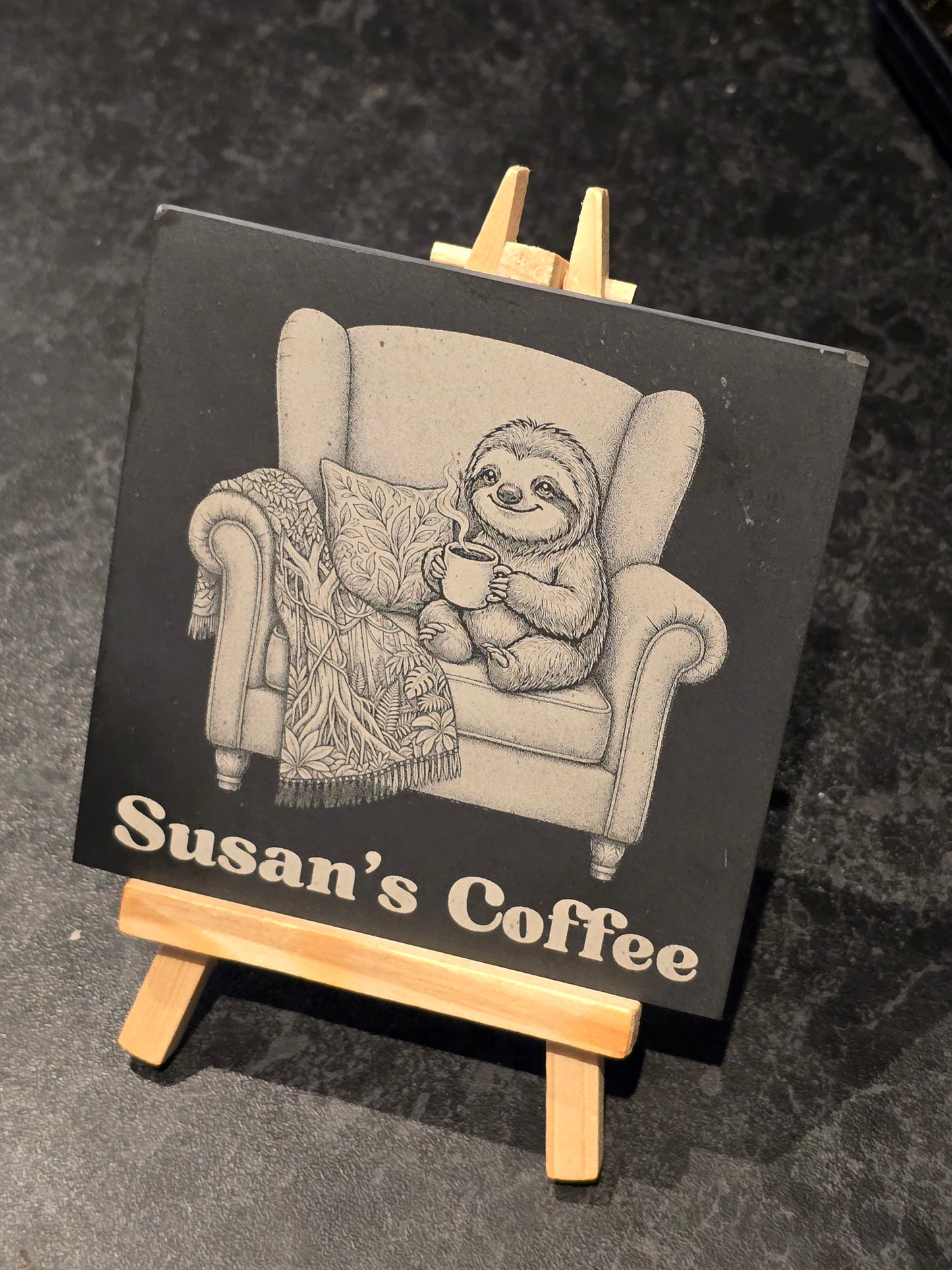 Personalised Sloth Slate Coaster - Armchair Sloth