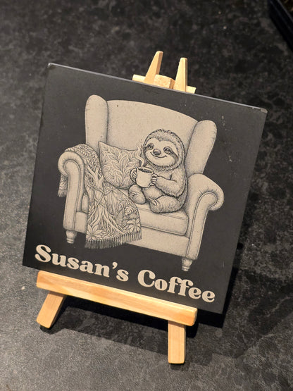 Personalised Sloth Slate Coaster - Armchair Sloth