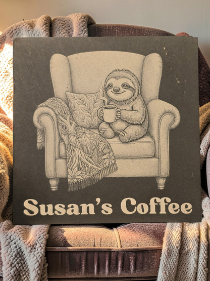 Personalised Sloth Slate Coaster - Armchair Sloth