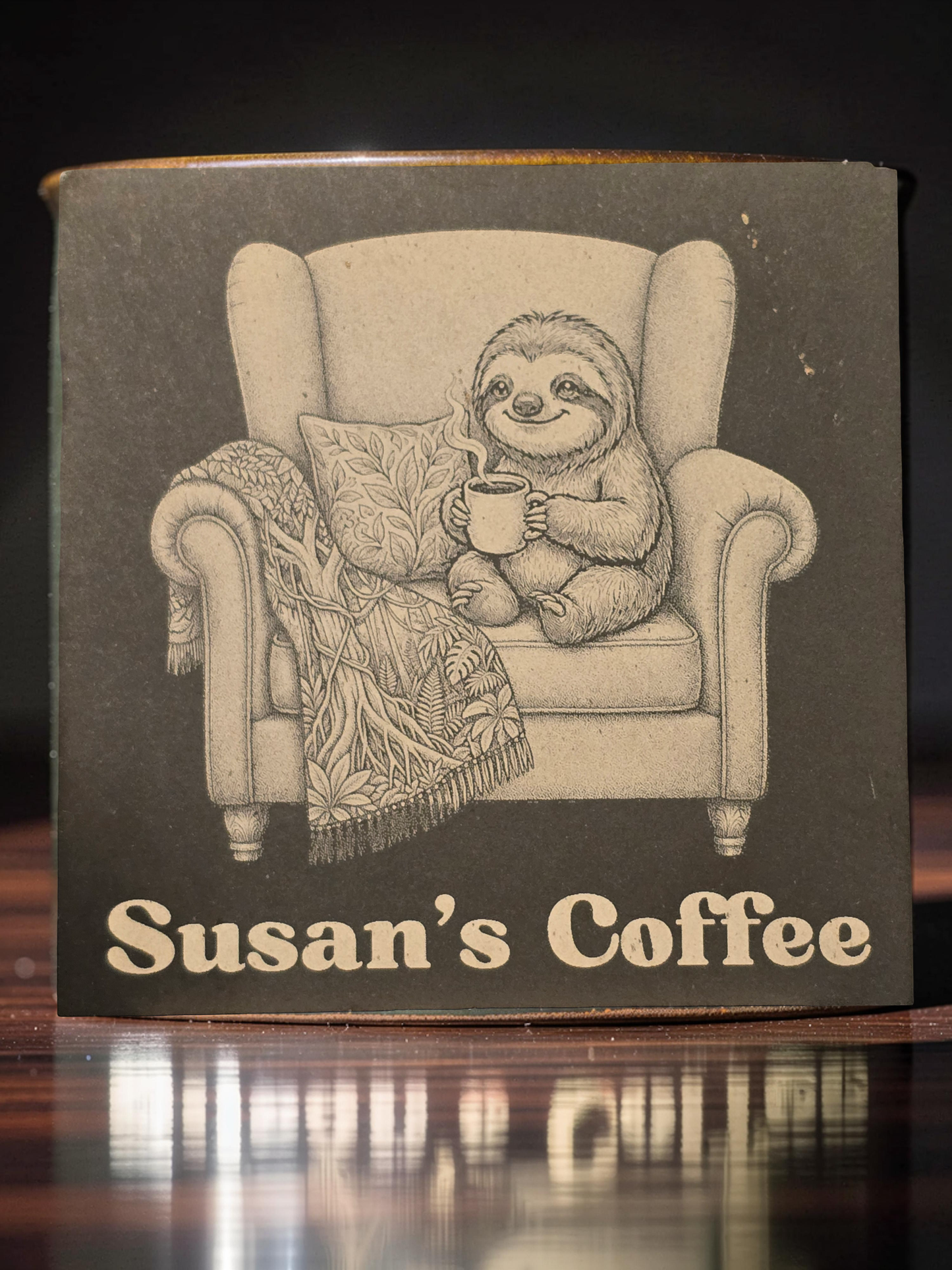 Personalised Sloth Slate Coaster - Armchair Sloth