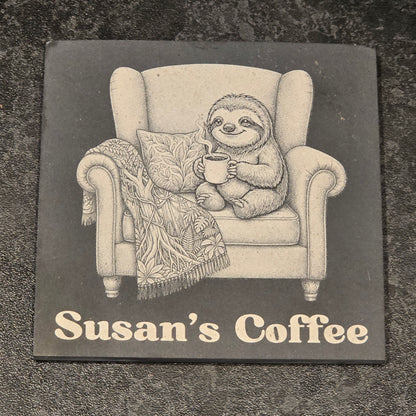 Personalised Sloth Slate Coaster - Armchair Sloth