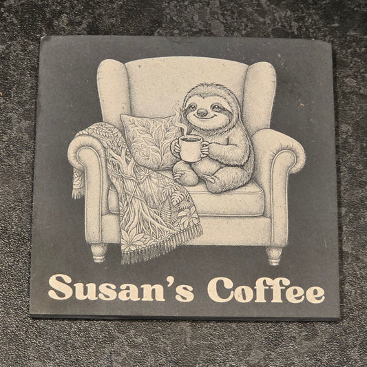 Personalised Sloth Slate Coaster - Armchair Sloth