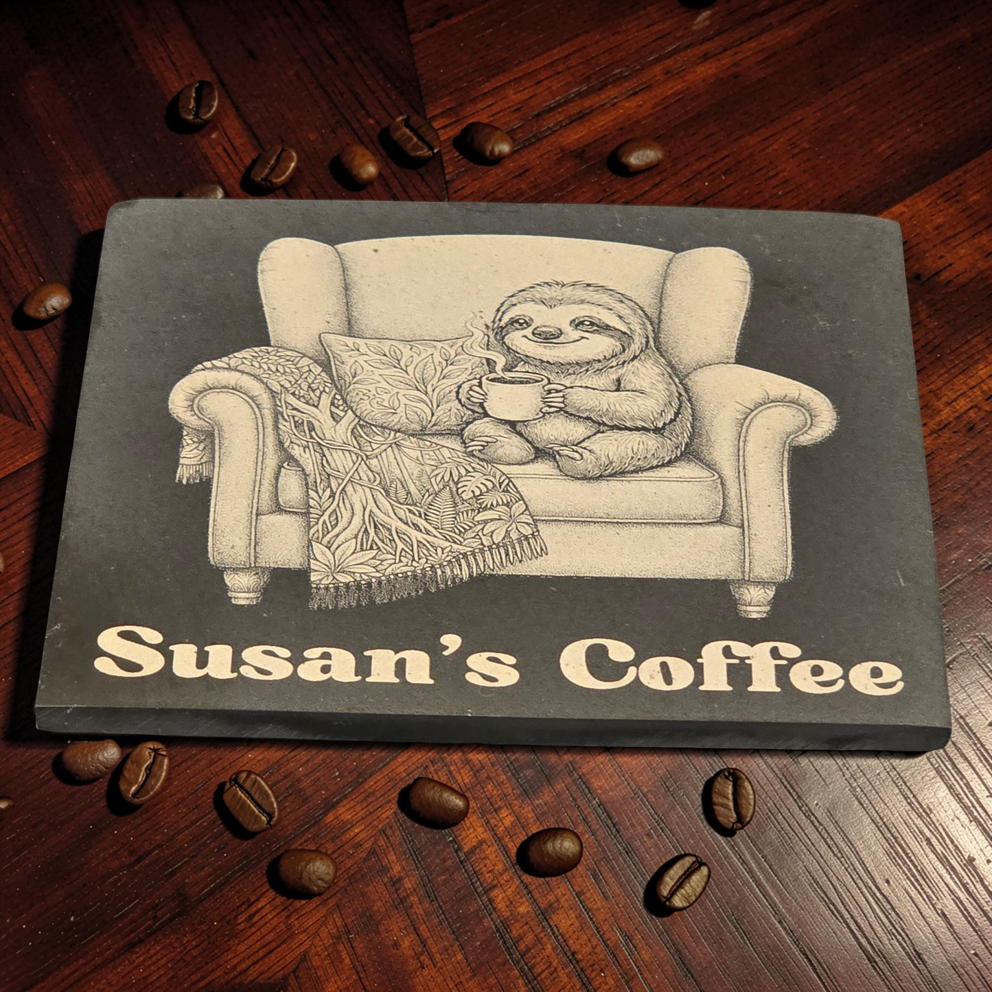 Personalised Sloth Slate Coaster - Armchair Sloth