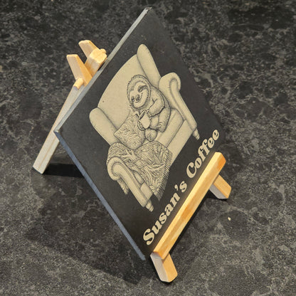 Personalised Sloth Slate Coaster - Armchair Sloth