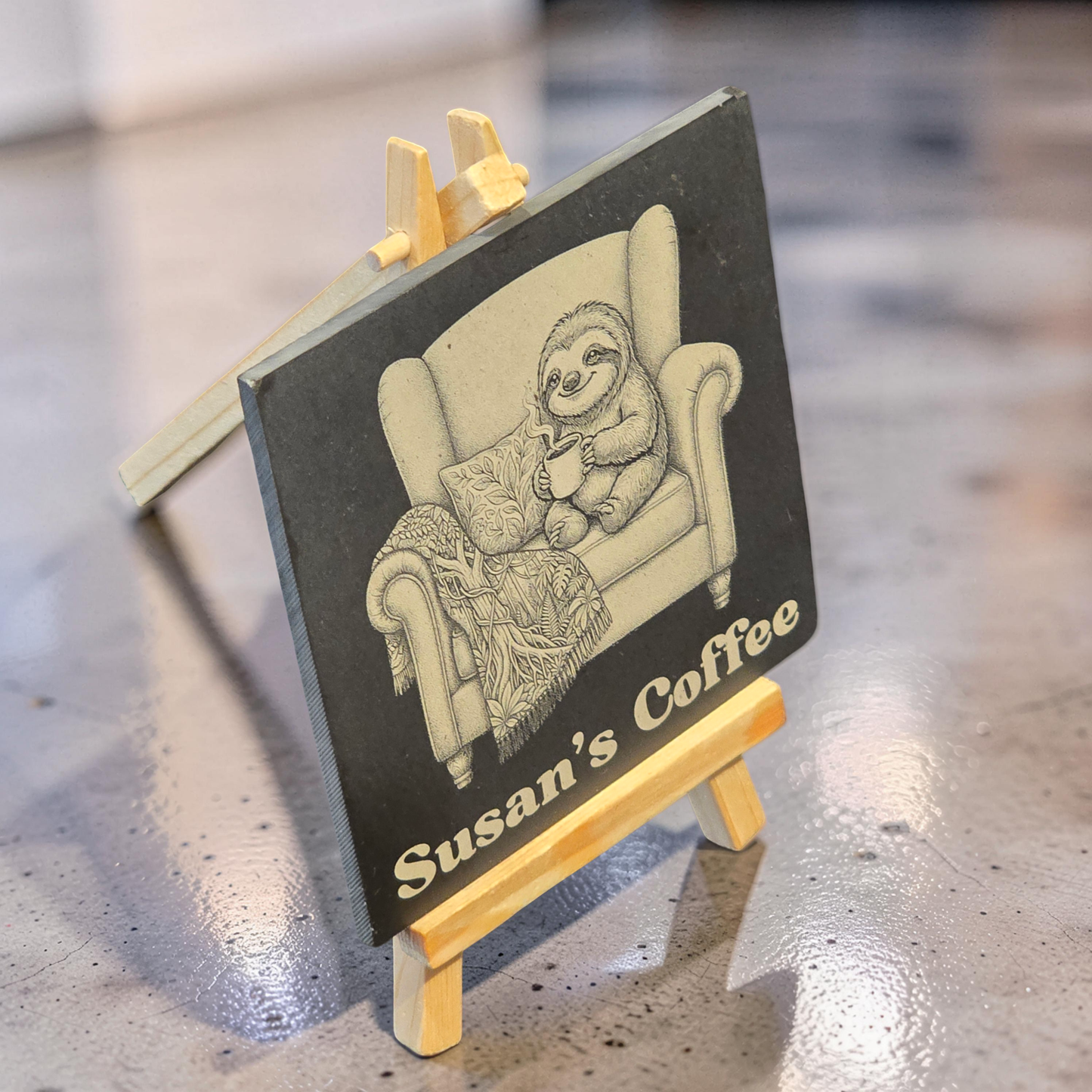 Personalised Sloth Slate Coaster - Armchair Sloth