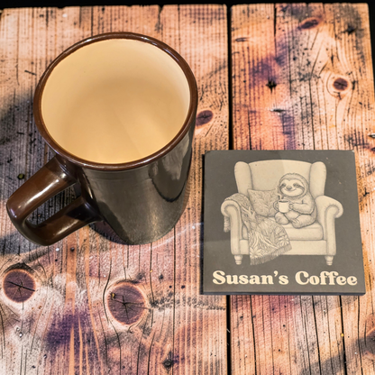Personalised Sloth Slate Coaster - Armchair Sloth
