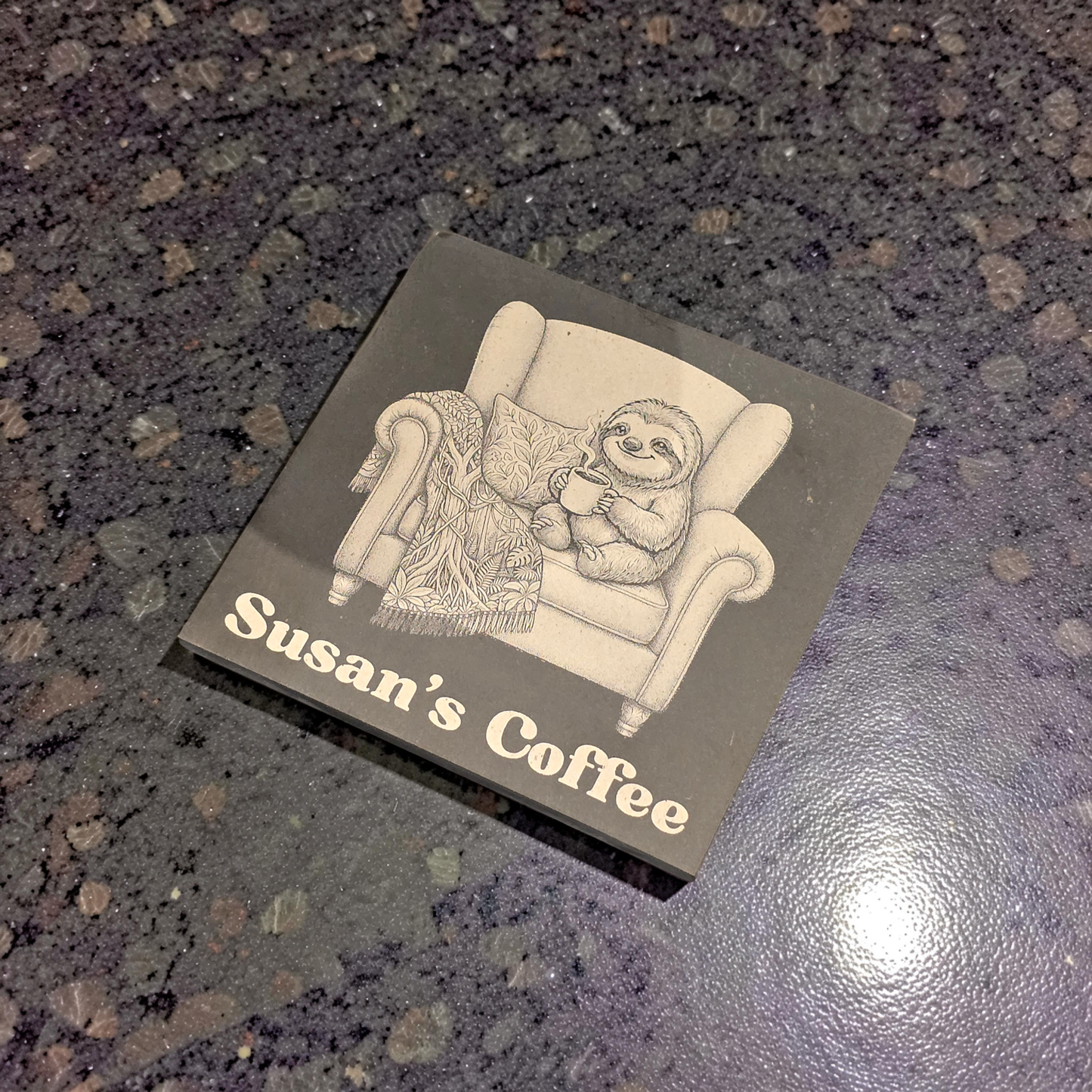 Personalised Sloth Slate Coaster - Armchair Sloth