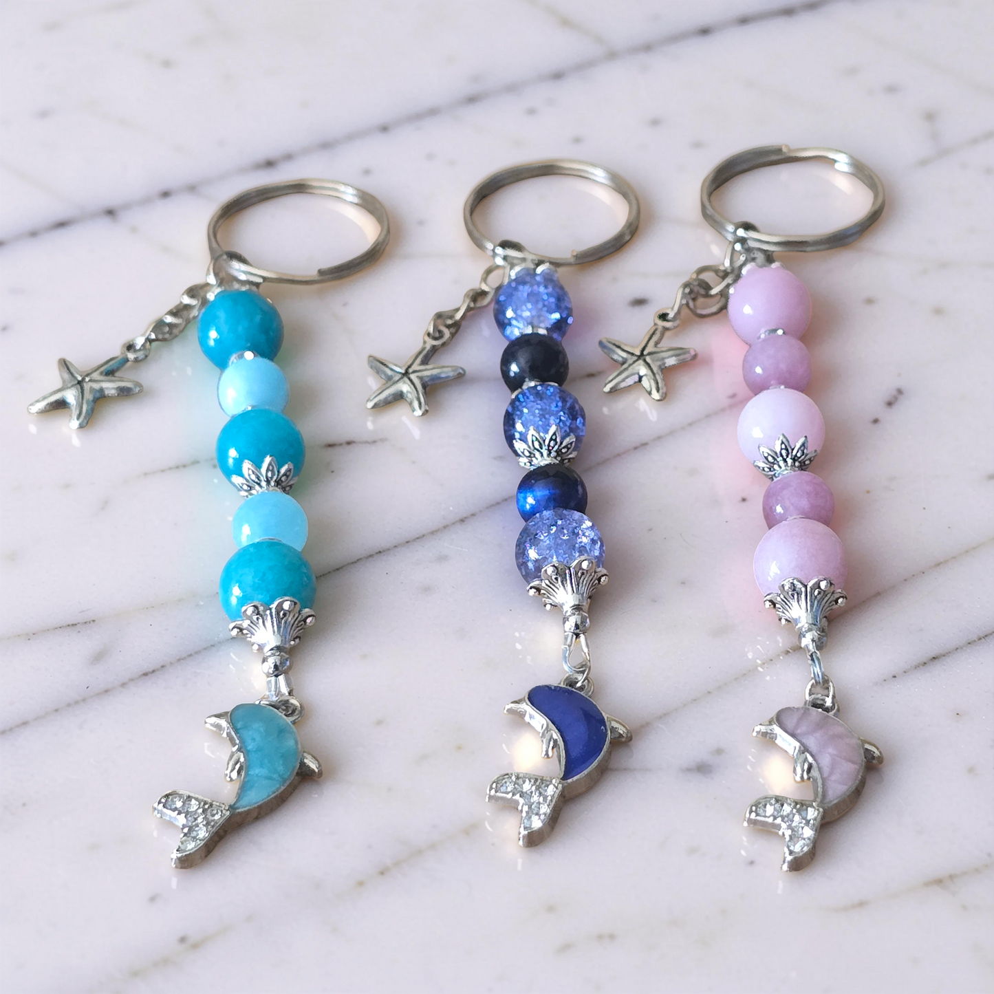 Handcrafted Beaded Dolphin Bag Charm & Keychain