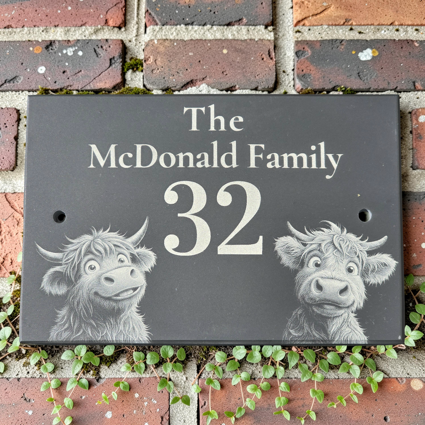Personalised Highland Cow Family Name Slate House Sign