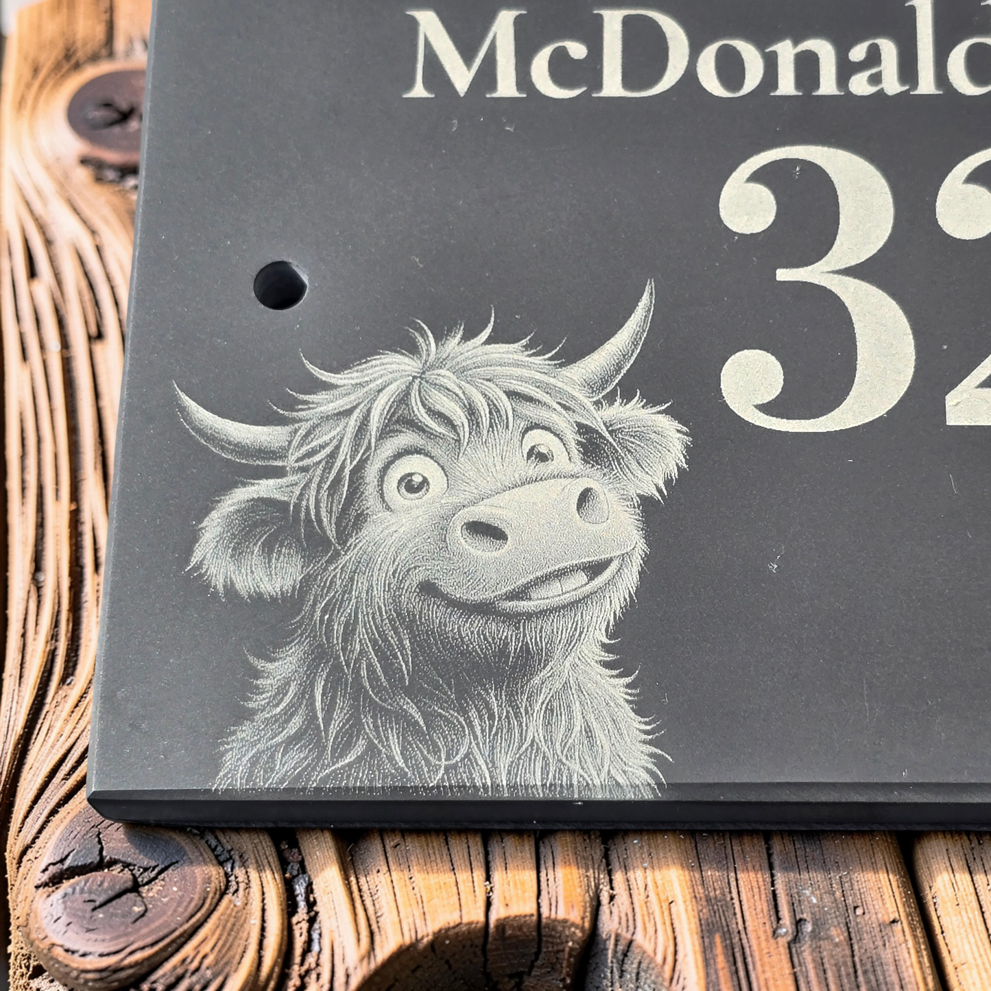 Personalised Highland Cow Family Name Slate House Sign