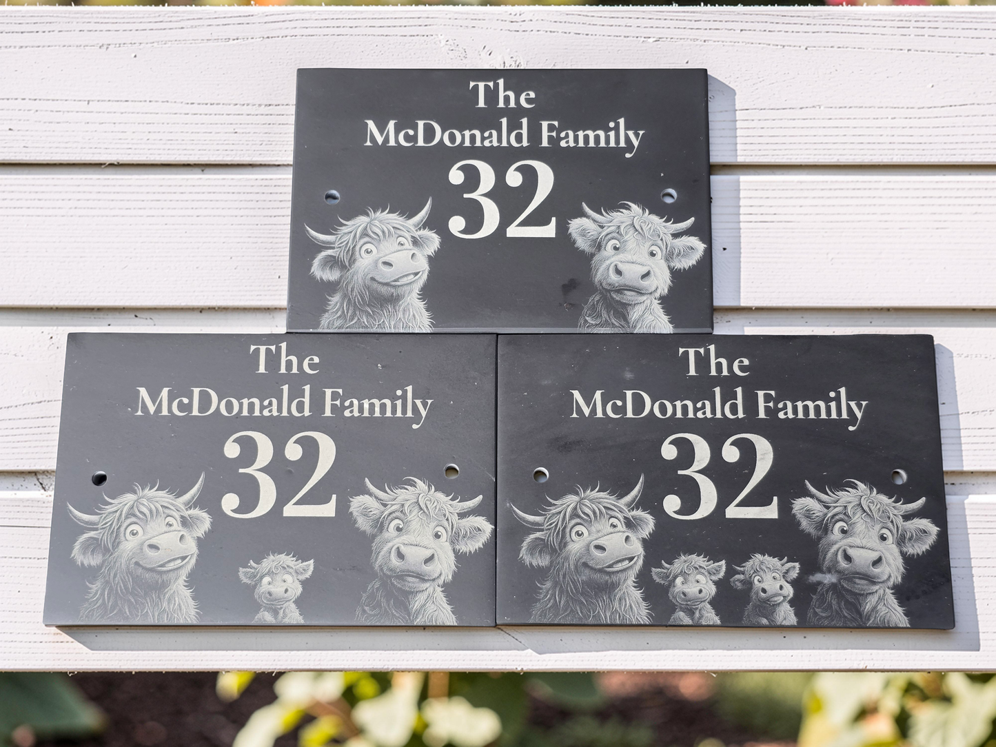 Personalised Highland Cow Family Name Slate House Sign