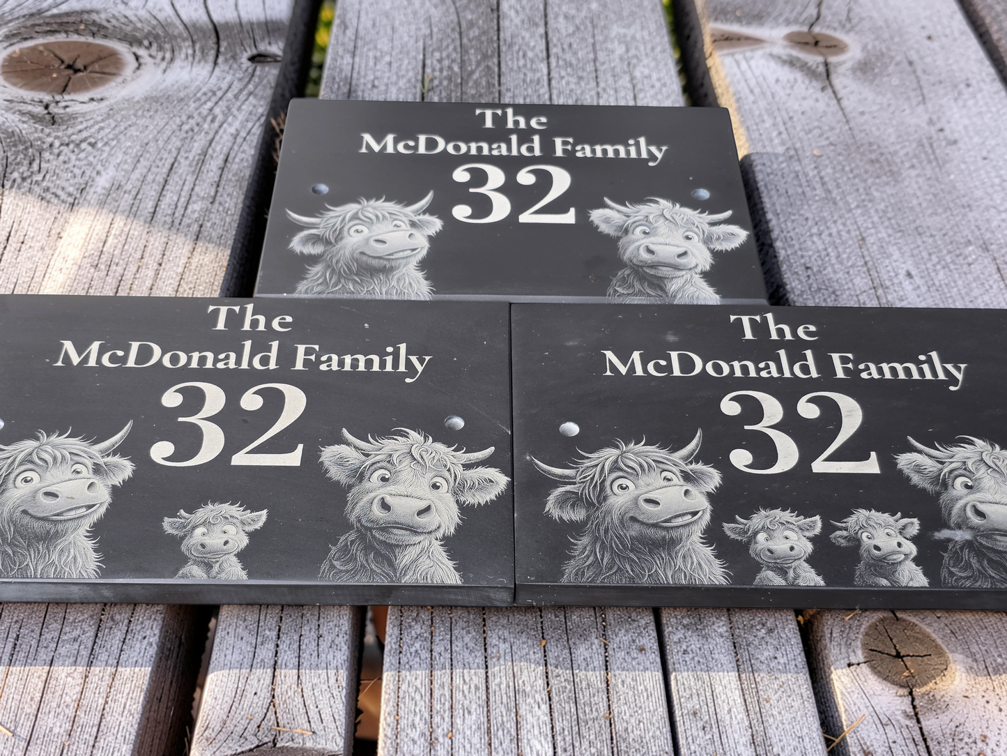 Personalised Highland Cow Family Name Slate House Sign
