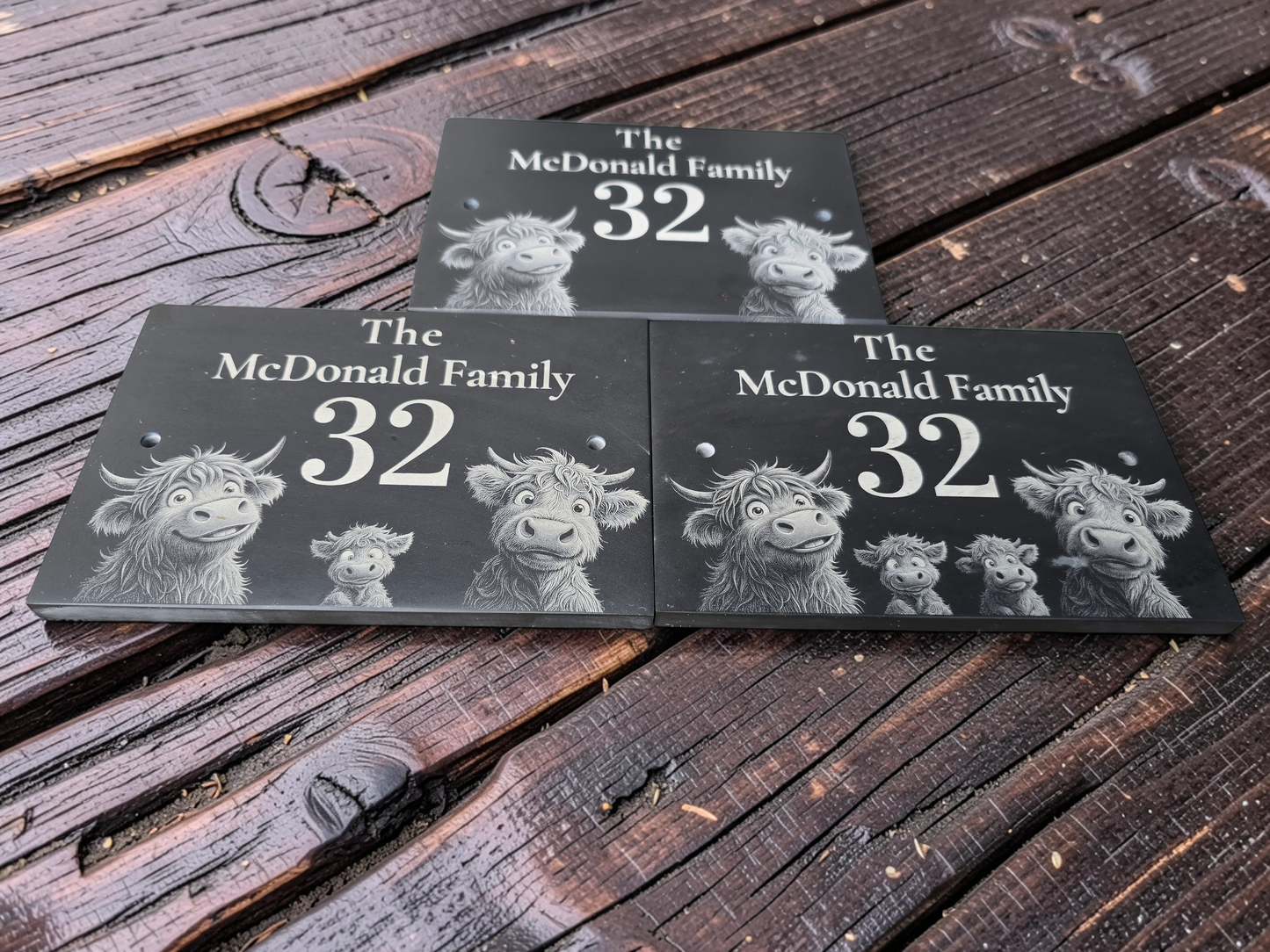 Personalised Highland Cow Family Name Slate House Sign