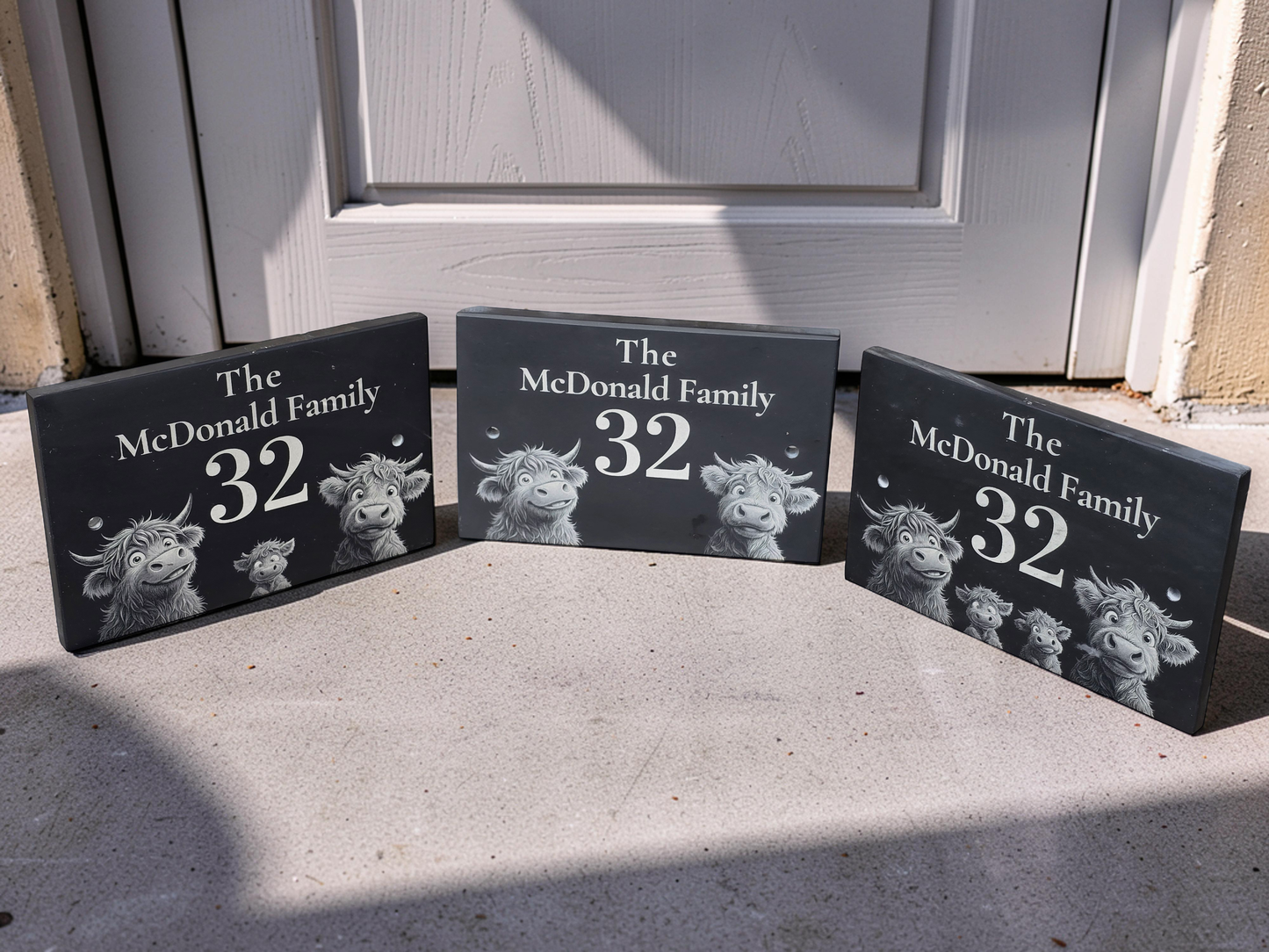 Personalised Highland Cow Family Name Slate House Sign