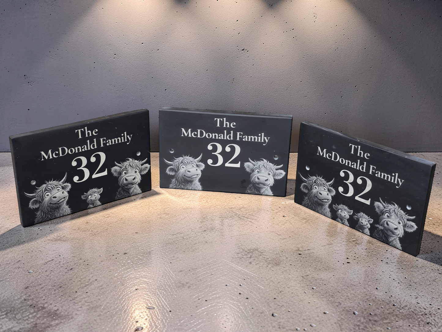 Personalised Highland Cow Family Name Slate House Sign