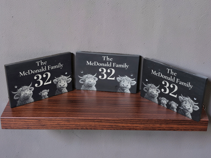 Personalised Highland Cow Family Name Slate House Sign
