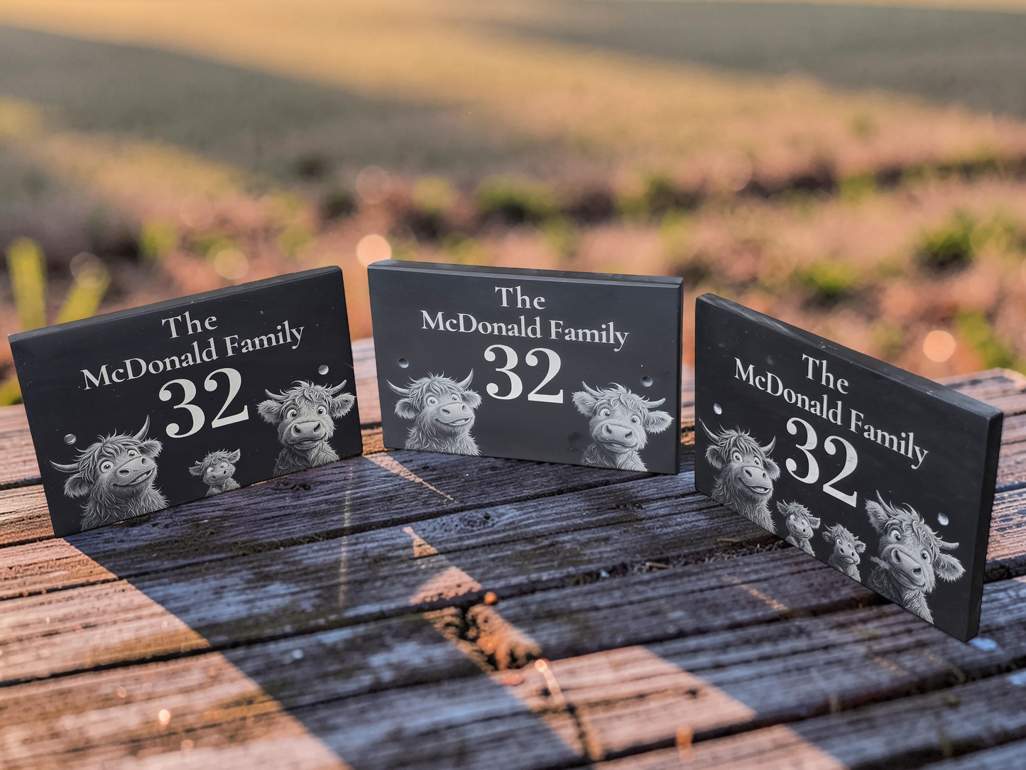 Personalised Highland Cow Family Name Slate House Sign