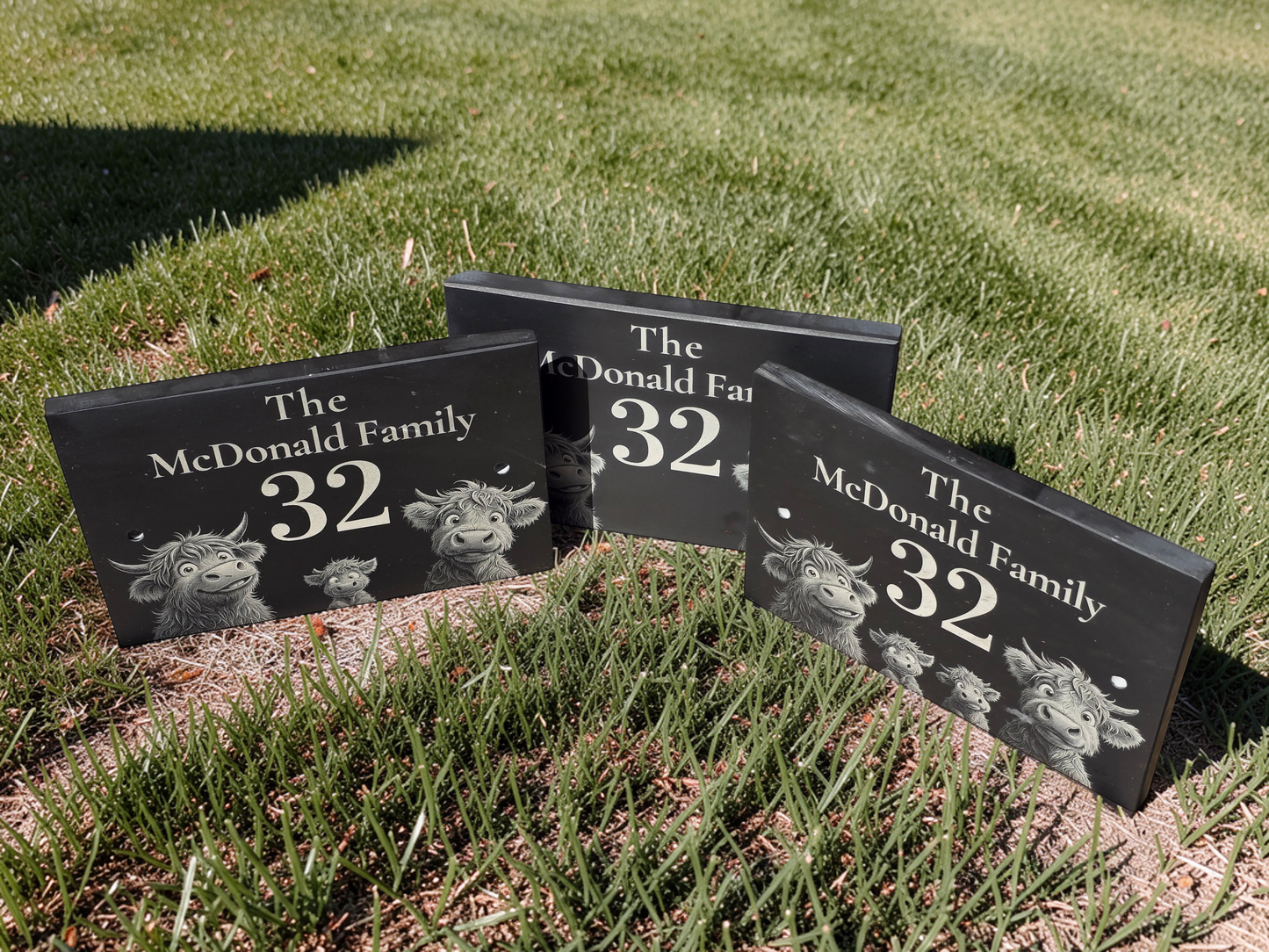 Personalised Highland Cow Family Name Slate House Sign