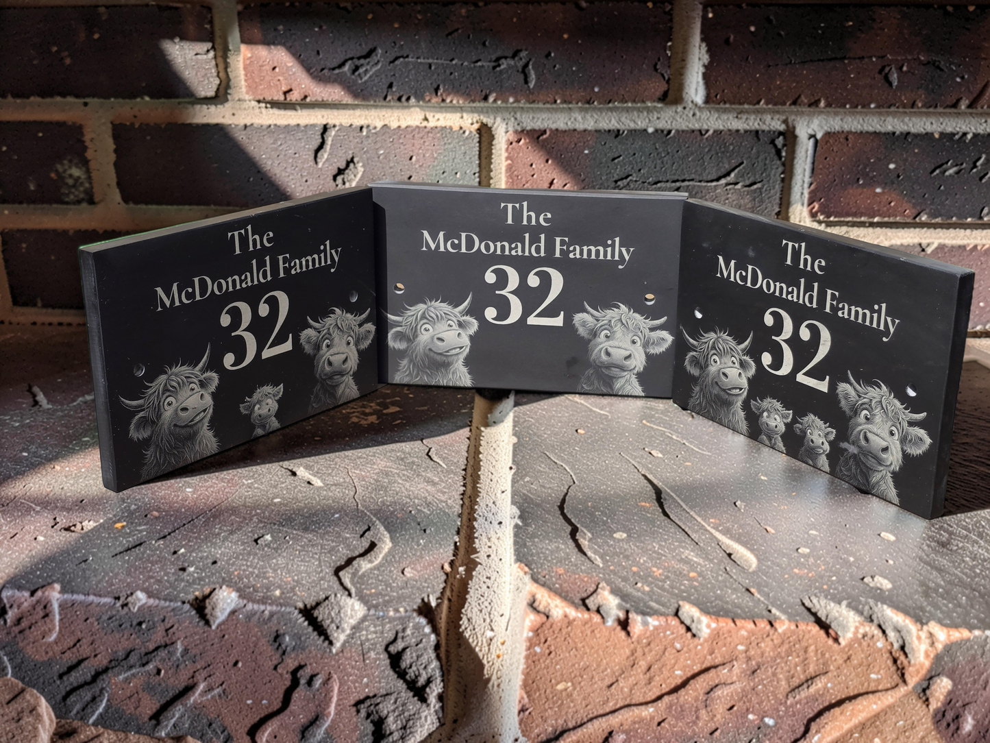 Personalised Highland Cow Family Name Slate House Sign
