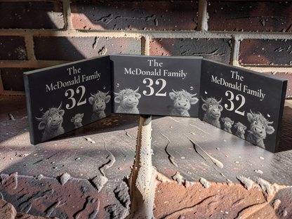 Personalised Highland Cow Family Name Slate House Sign