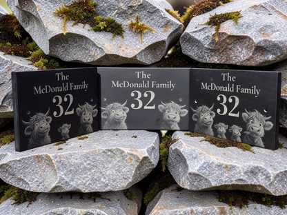 Personalised Highland Cow Family Name Slate House Sign