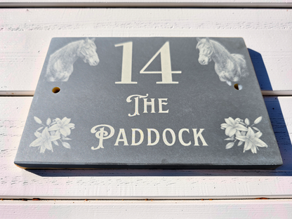 Custom Horse Slate House Sign | Personalised Address Plaque
