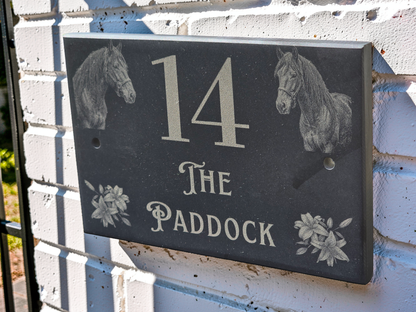 Custom Horse Slate House Sign | Personalised Address Plaque