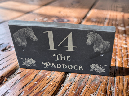 Custom Horse Slate House Sign | Personalised Address Plaque