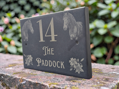 Custom Horse Slate House Sign | Personalised Address Plaque