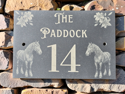 Custom Horse Slate House Sign | Personalised Address Plaque