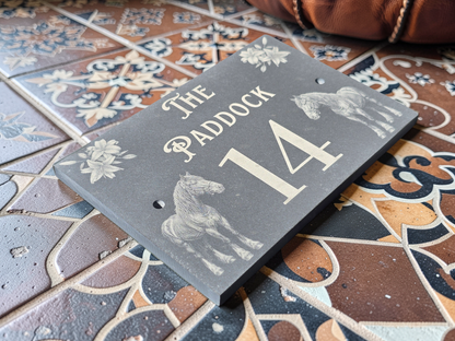 Custom Horse Slate House Sign | Personalised Address Plaque