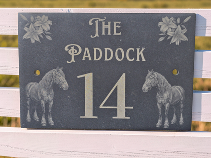 Custom Horse Slate House Sign | Personalised Address Plaque