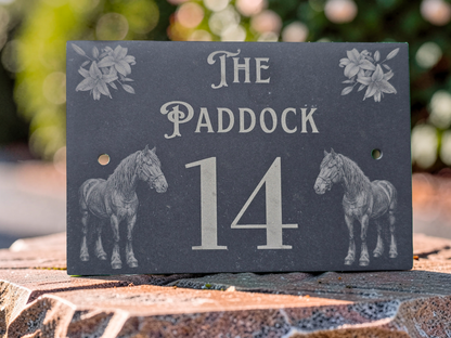 Custom Horse Slate House Sign | Personalised Address Plaque
