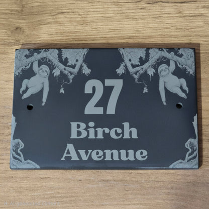 Sloth House Address Sign - Personalised Slate Address Sign