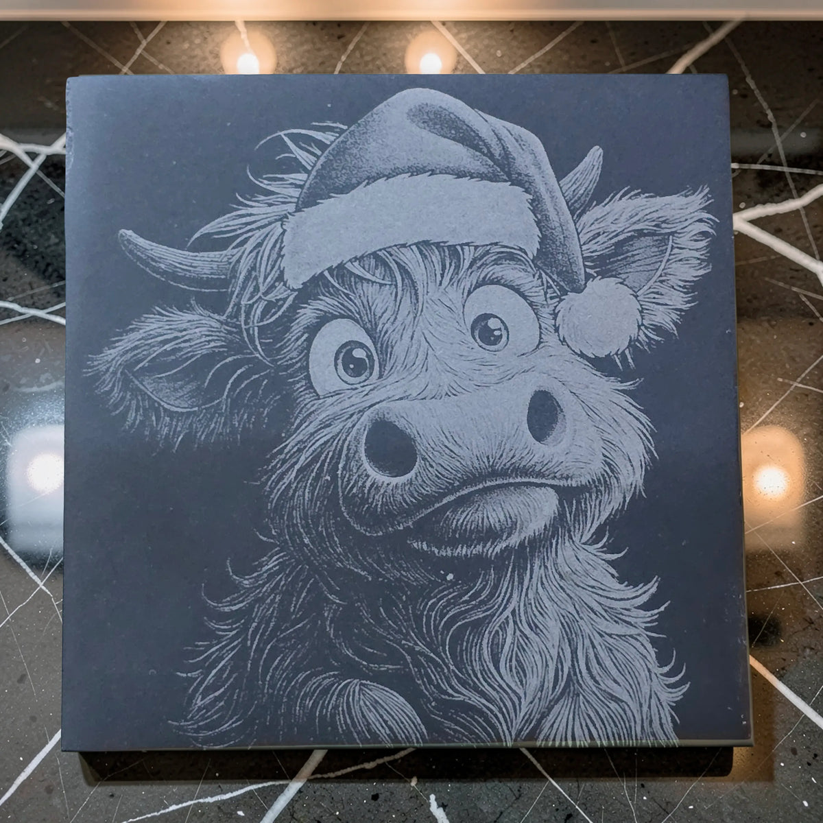 Christmas Highland Cow Slate Coasters Set of 4