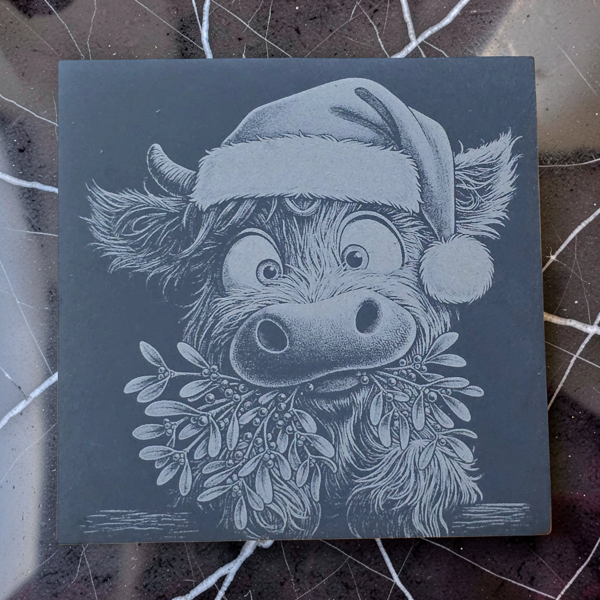 Christmas Highland Cow Slate Coasters Set of 4