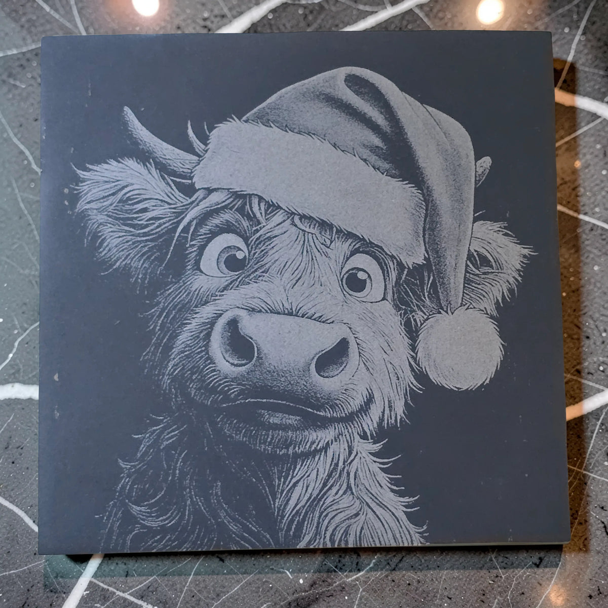 Christmas Highland Cow Slate Coasters Set of 4