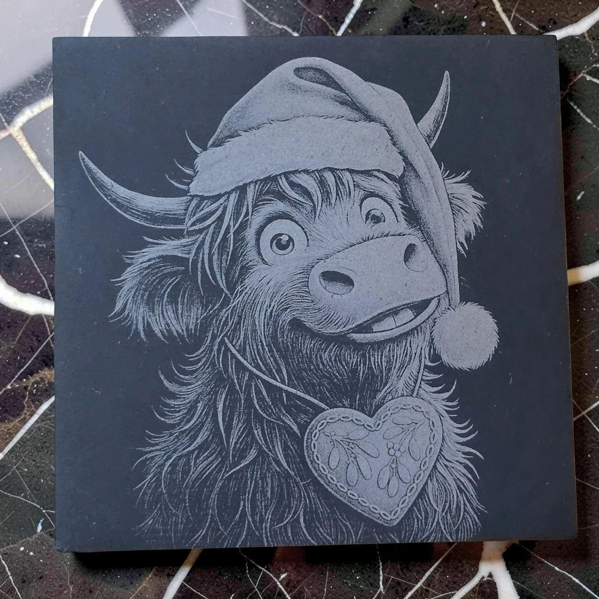 Christmas Highland Cow Slate Coasters Set of 4