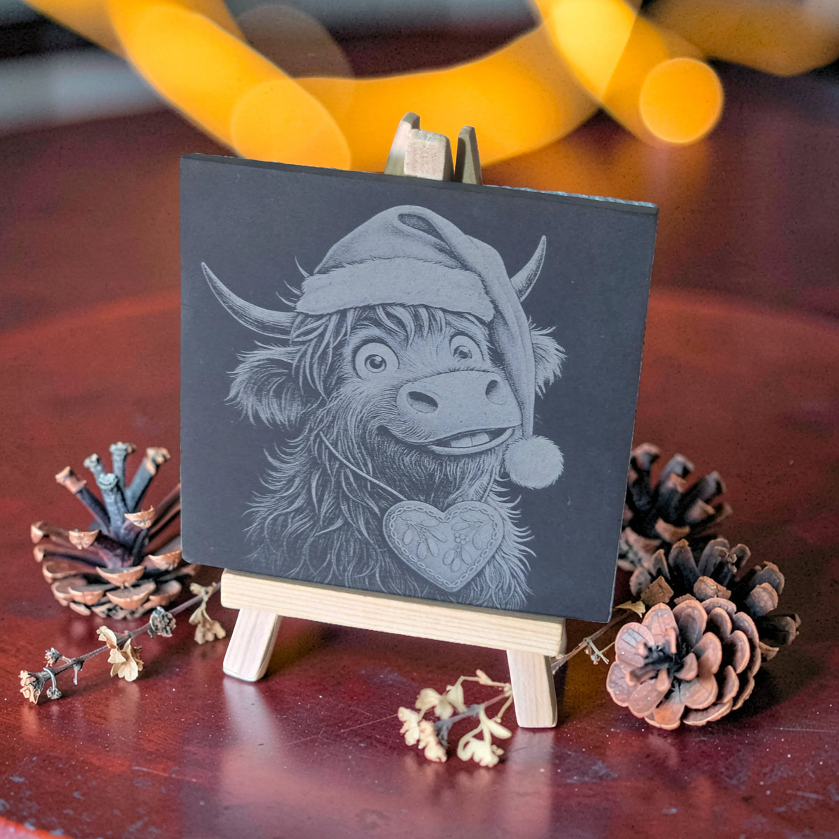 Christmas Highland Cow Slate Coasters Set of 4