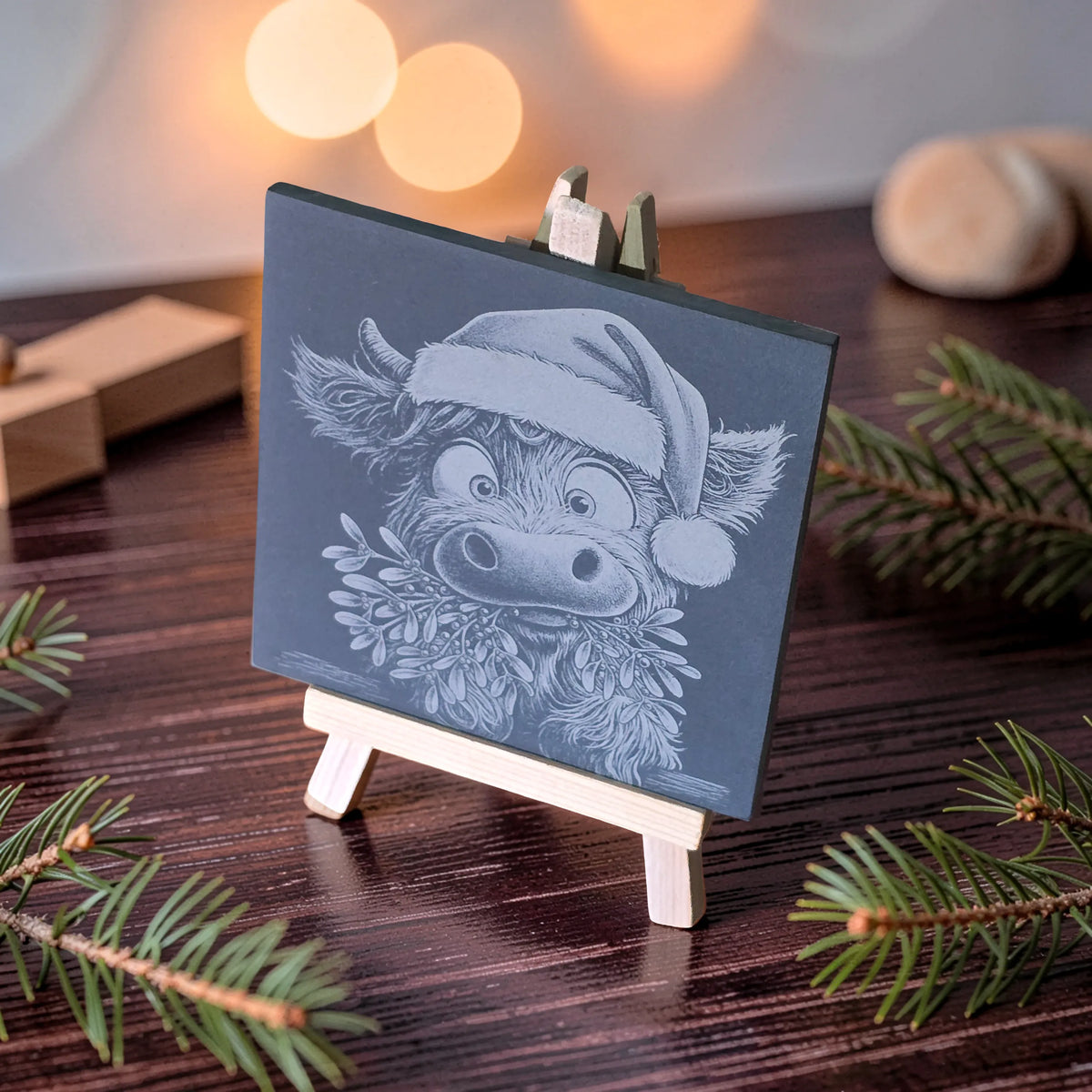 Christmas Highland Cow Slate Coasters Set of 4