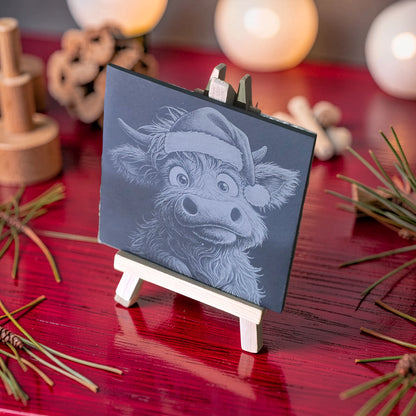Christmas Highland Cow Slate Coasters Set of 4