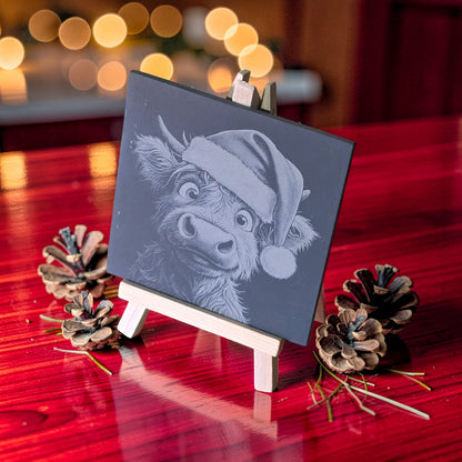Christmas Highland Cow Slate Coasters Set of 4
