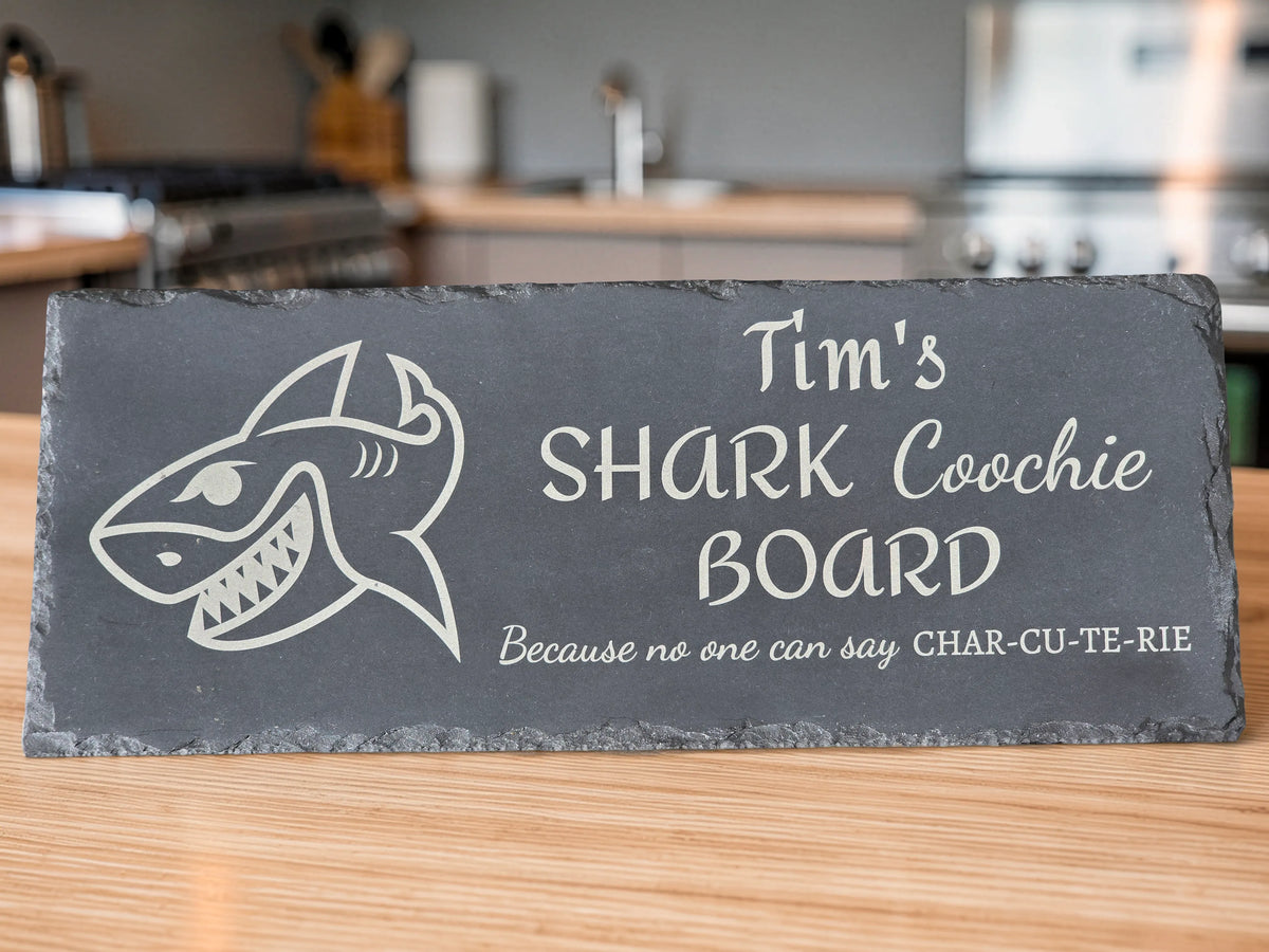 Personalised Shark Coochie Slate Cheese Board