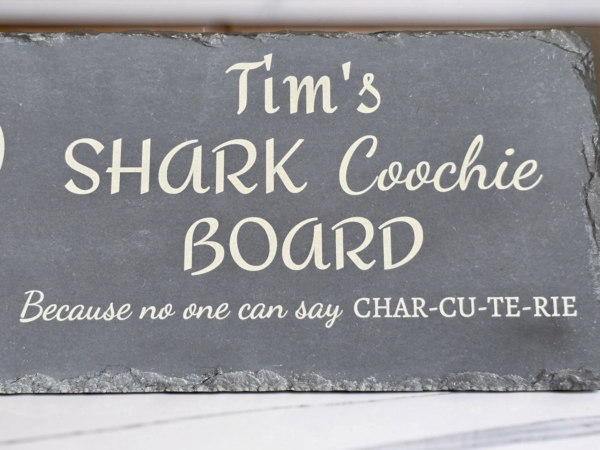 Personalised Shark Coochie Slate Cheese Board