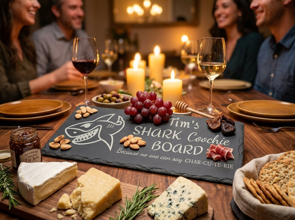 Personalised Shark Coochie Slate Cheese Board