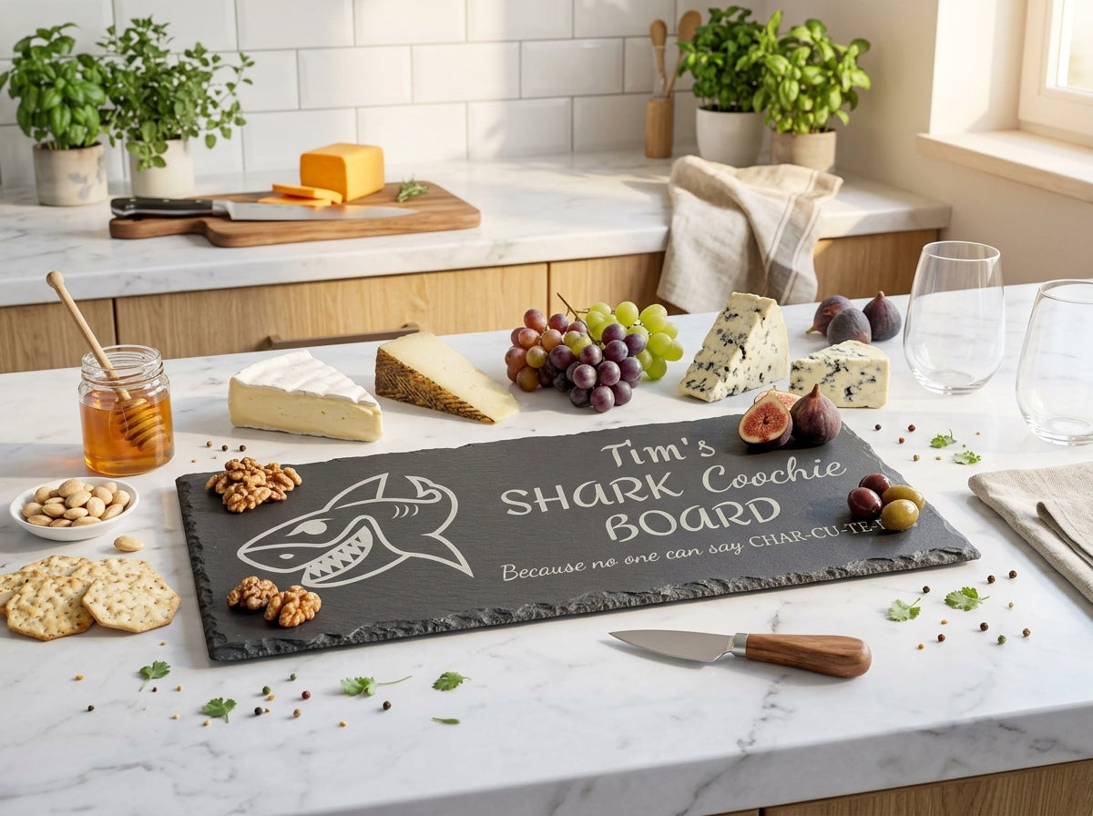 Personalised Shark Coochie Slate Cheese Board