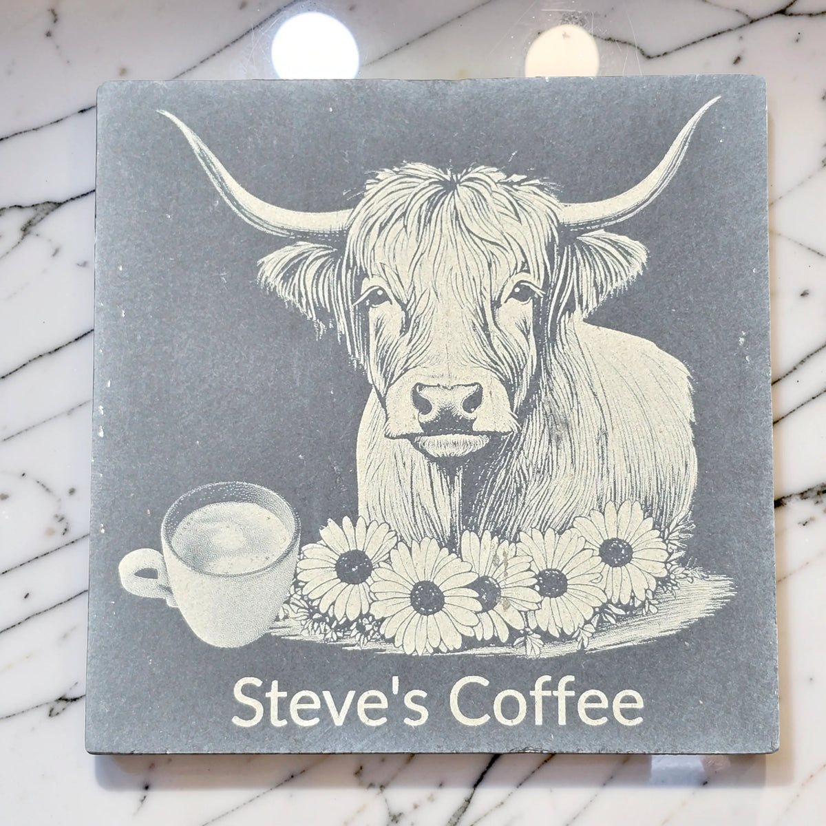 Personalised Highland Cow Slate Coaster (Gin, Wine, Beer, coffee and Bubbly)