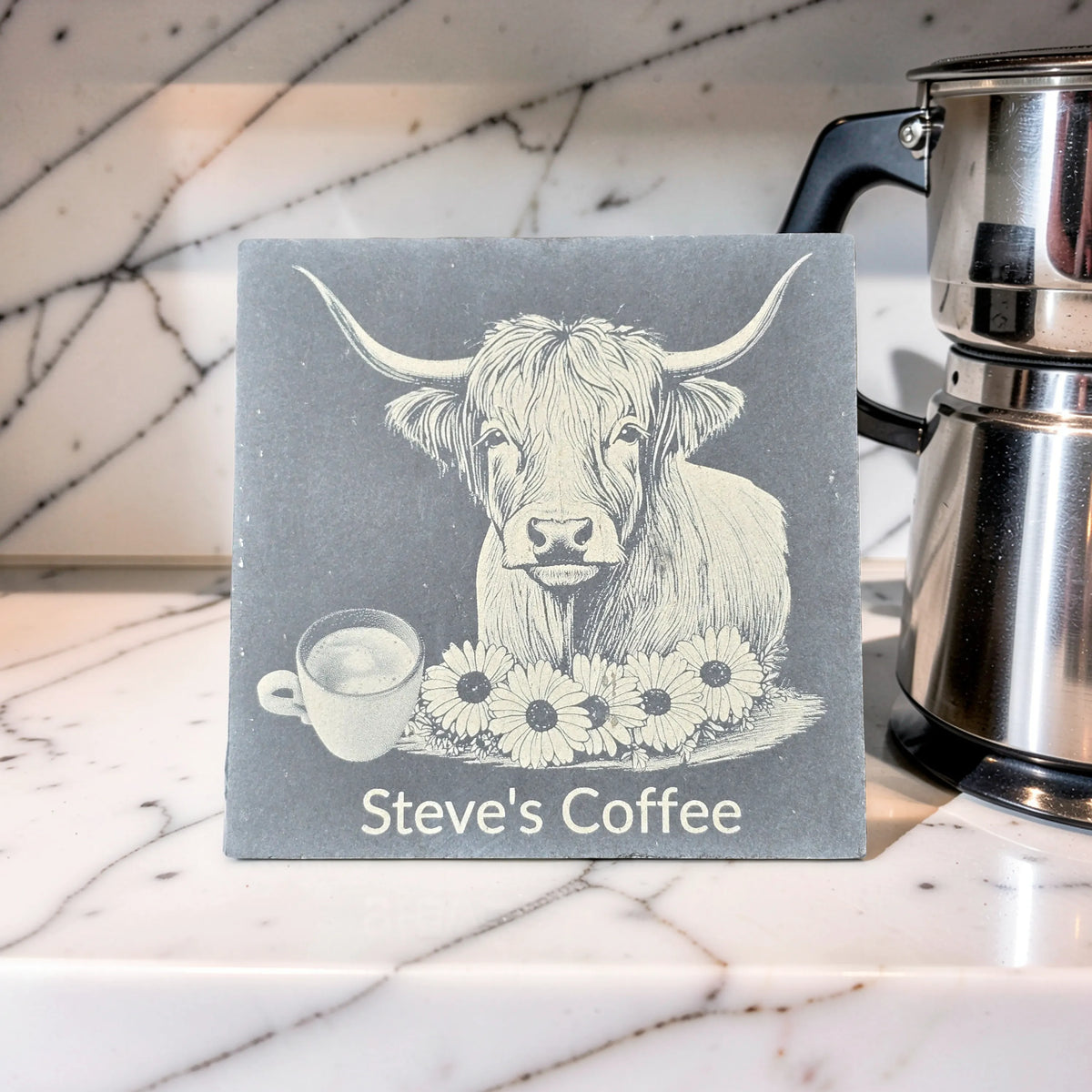 Personalised Highland Cow Slate Coaster (Gin, Wine, Beer, coffee and Bubbly)
